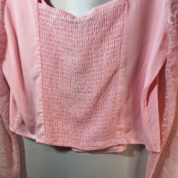 Lace Long Sleeve Crop Top Shirred Back, Wild Fable, Light Pink Large - Picture 5 of 7